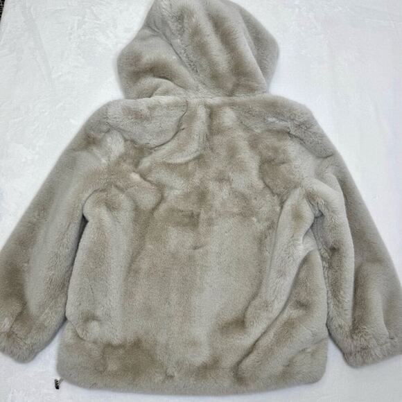 NWT Medium Rebecca Minkoff Aria Faux Fur Hooded Zip Front Jacket Coat Cozy Gray - Picture 9 of 12